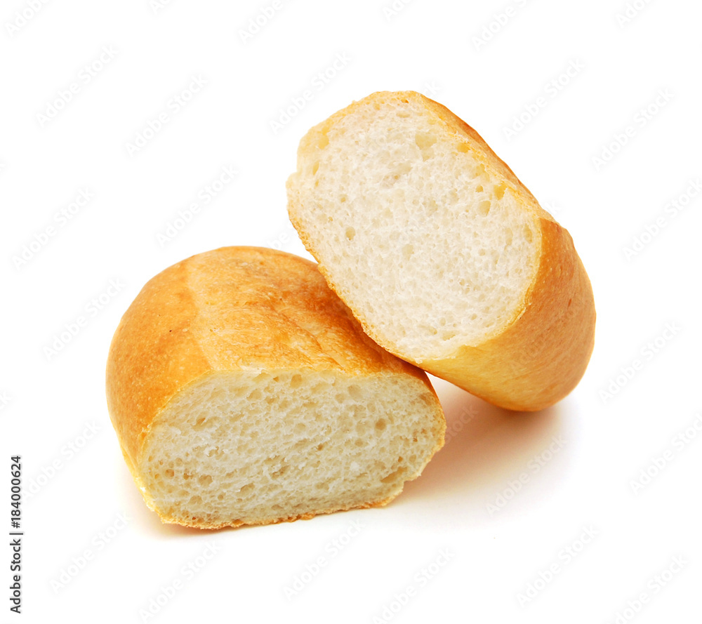 One french roll cut on a white background One french roll cut on a white background