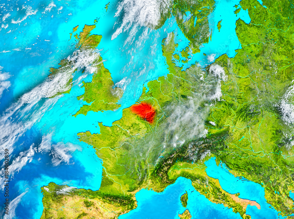 Belgium in red on Earth