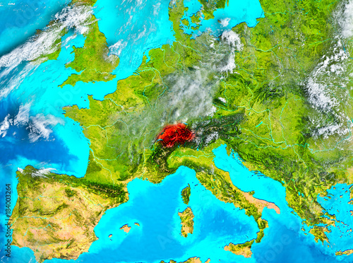 Switzerland in red on Earth