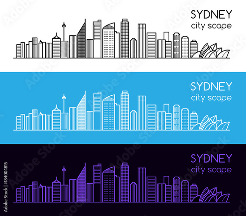 Sydney cityscape outline background. Modern megalopolis architectural skyline. Linear design city landscape. Editable stroke. Paths are not expanded. EPS 10 vector illustration