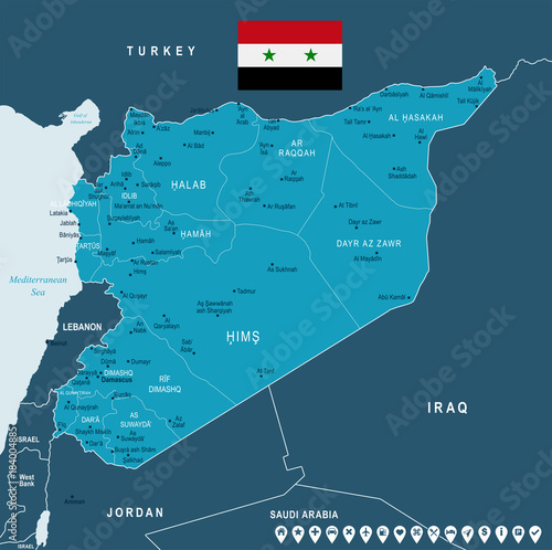 Syria - map and flag - Detailed Vector Illustration