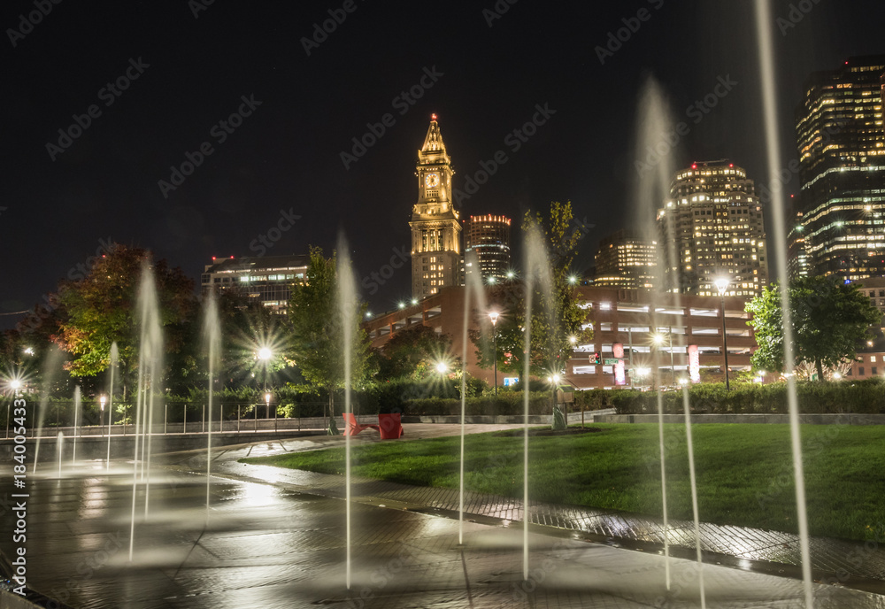 Fountains and Boston Skyline