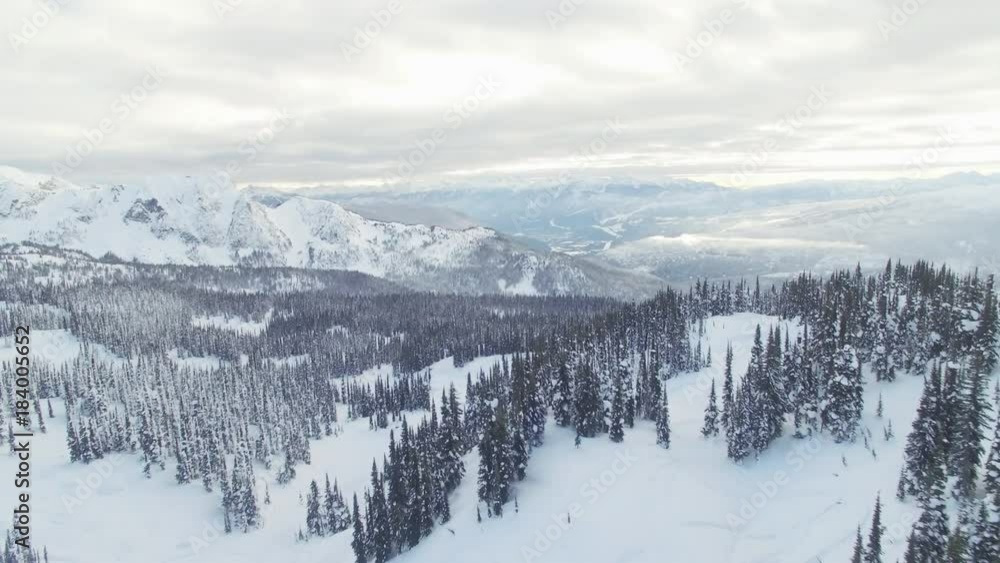 Wide aerial, scenic winter landscape in Canada Wide aerial, scenic winter landscape in Canada