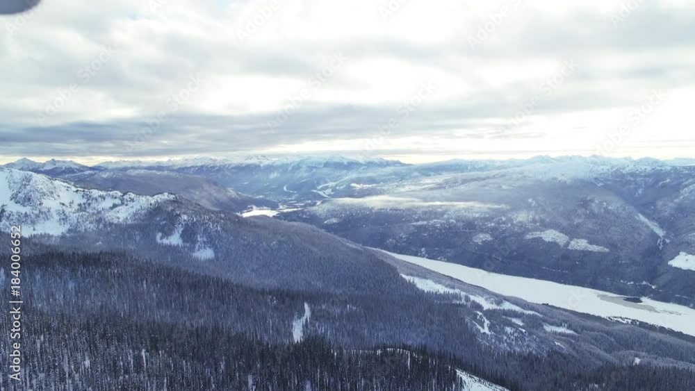 Aerial, frozen winter landscape in British Columbia Aerial, frozen winter landscape in British Columbia