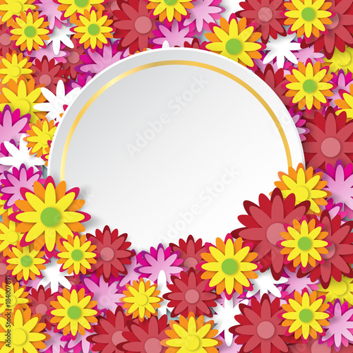 Sale banner or greeting card with colorful flowers background paper art style concept.Vector illustration.