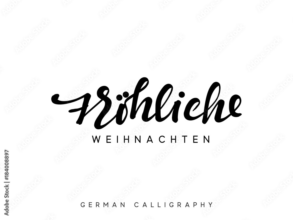 German text Frohliche Weihnachten. Merry Christmas hand drawn calligraphy lettering German text Frohliche Weihnachten. Merry Christmas hand drawn calligraphy lettering