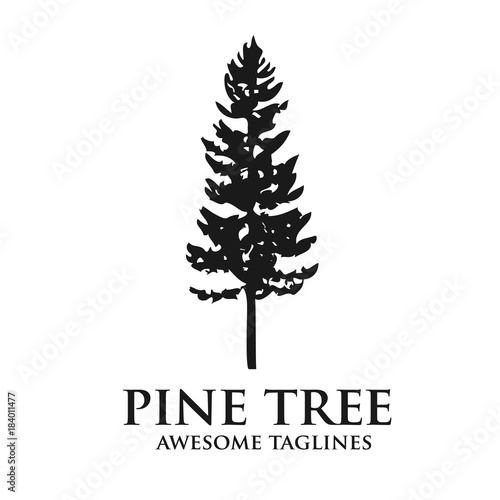 pine Tree outdoor travel green silhouette forest logo , natural pine tree badge abstract stem drawing vector illustration. creative pine tree silhouette logo vector
