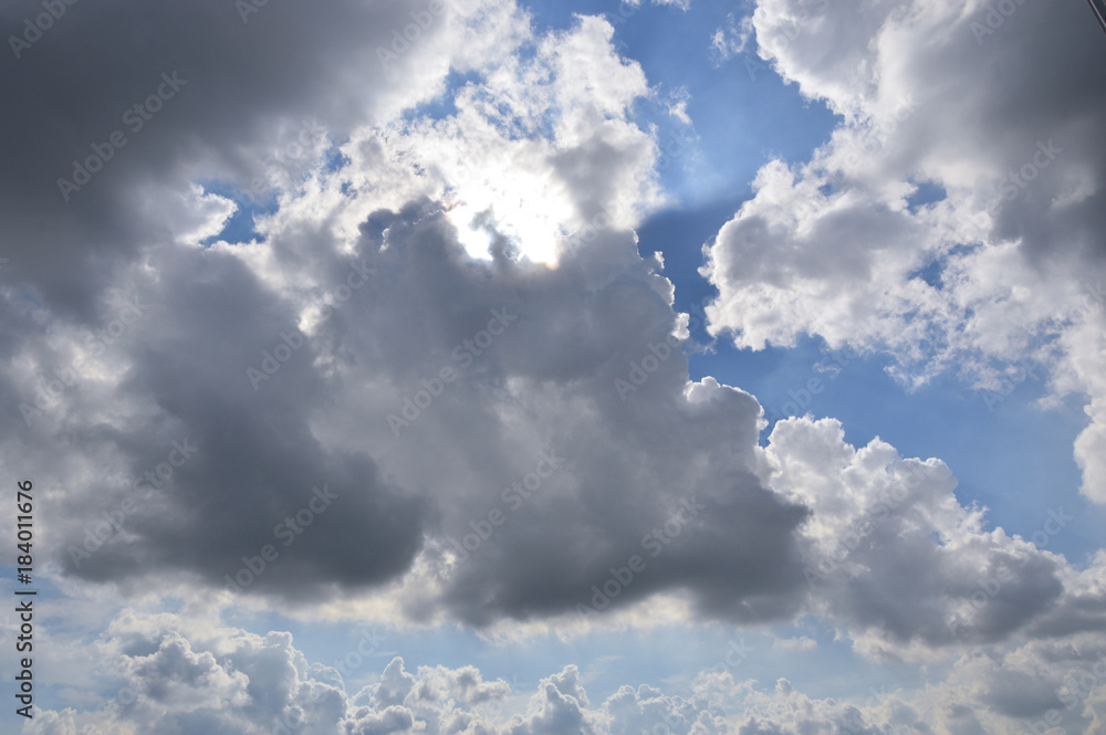 Fototapeta premium Blue sky with clouds and sun.
