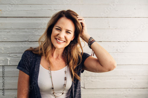 Smiling woman in her mid 40s