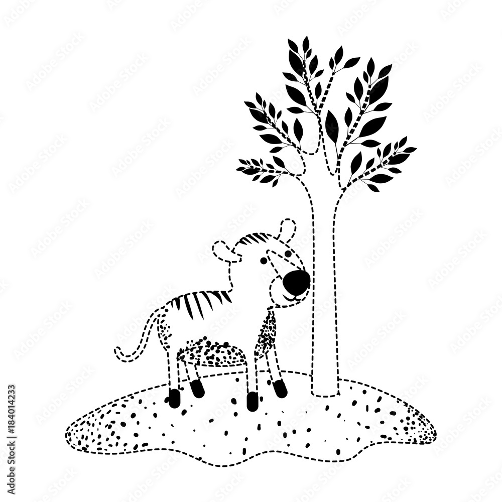 custom made wallpaper toronto digitaltiger cartoon next to the tree in black dotted silhouette vector illustration