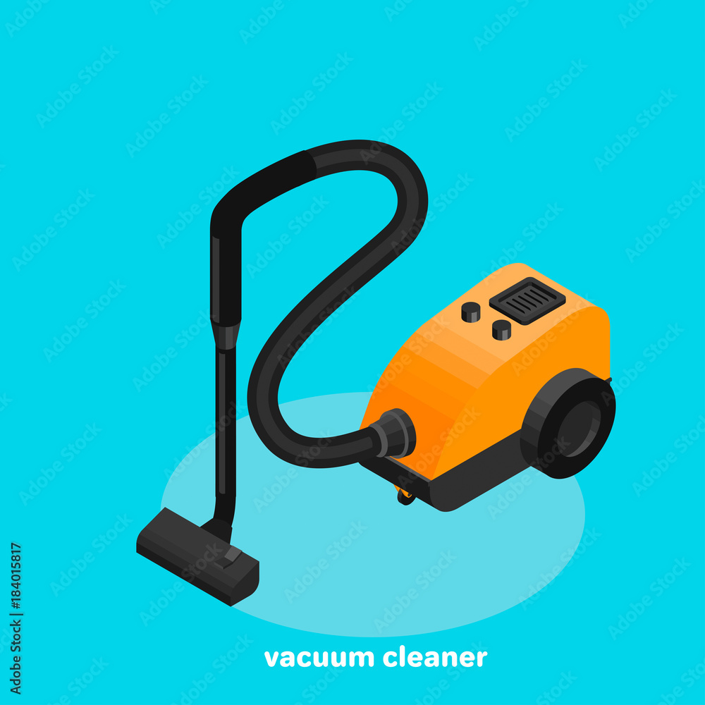 orange vacuum cleaner on a blue background, isometric image orange vacuum cleaner on a blue background, isometric image