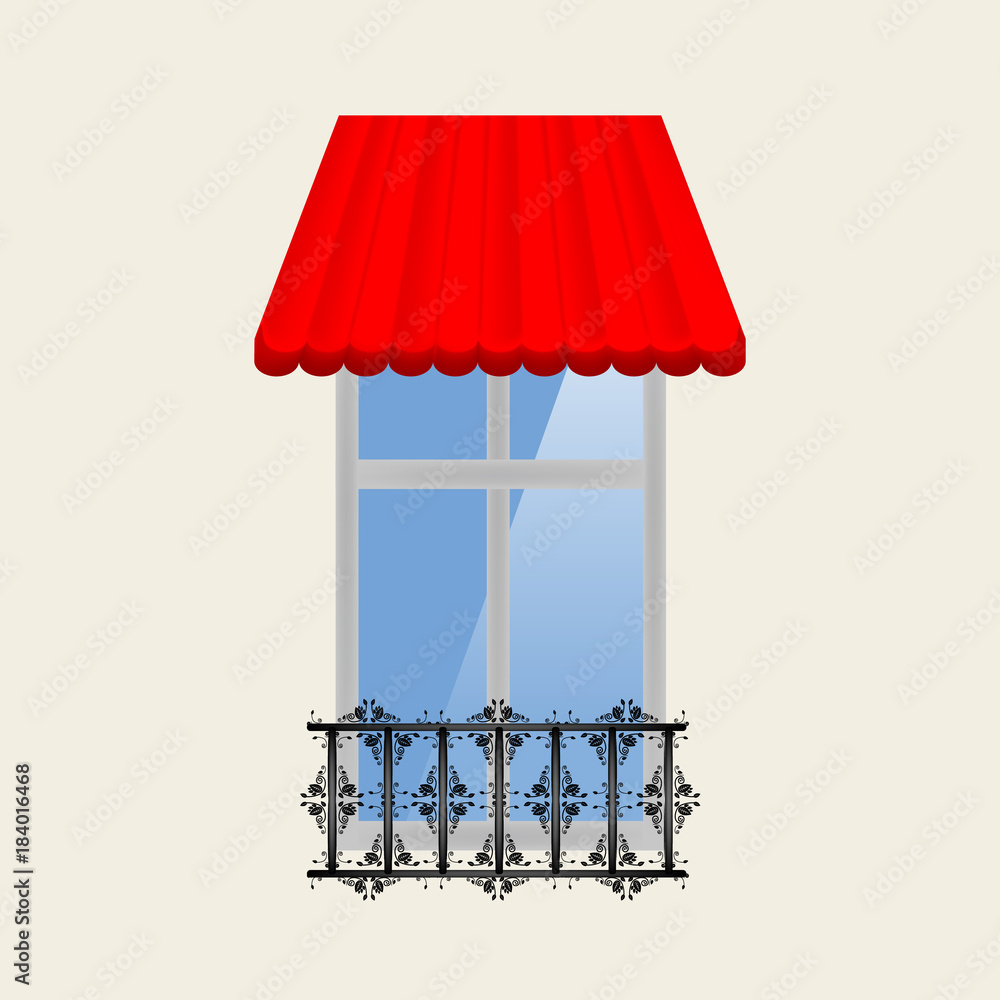 Vector red awning on window Vector red awning on window
