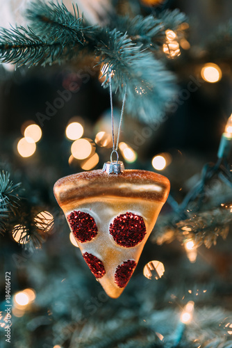 A pizza shaped Christmas ornament photo