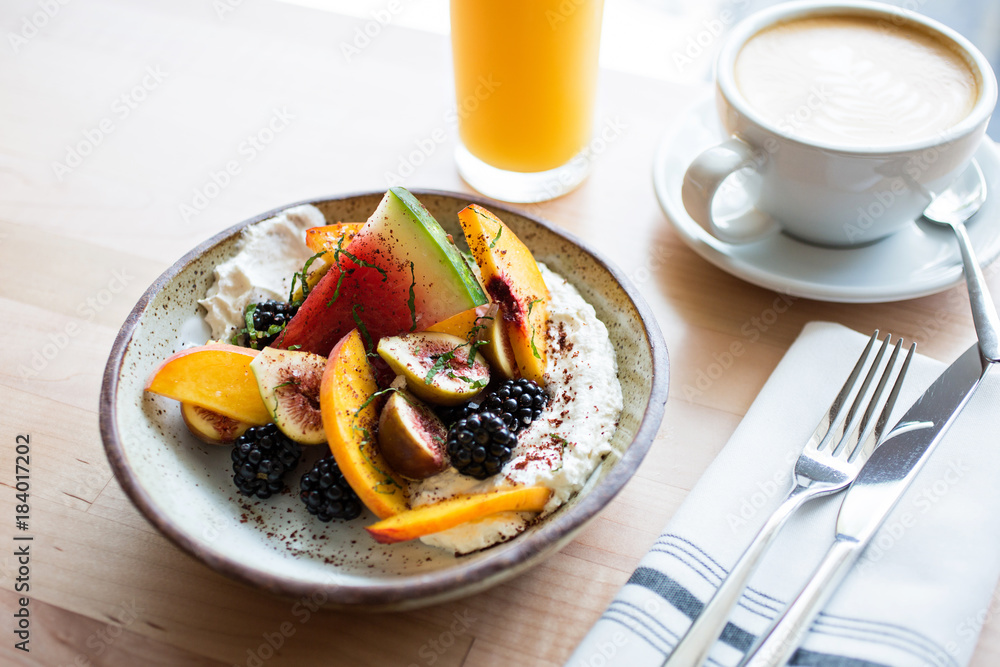 Oatmeal topped with fruit breakfast Oatmeal topped with fruit breakfast