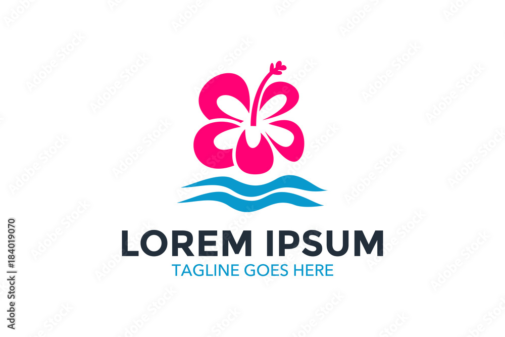 resort logo with beach and coconut palms view resort logo with beach and coconut palms view