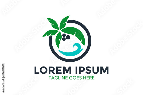 resort logo with beach and coconut palms view