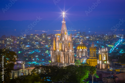 Mexico - Parroquia de San Miguel Arcangel at Night photo