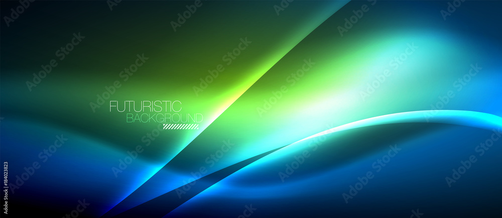 Neon glowing wave, magic energy and light motion background Neon glowing wave, magic energy and light motion background