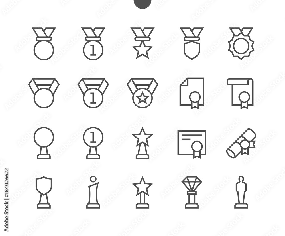 Awards UI Pixel Perfect Well-crafted Vector Thin Line Icons 48x48 Ready for 24x24 Grid for Web Graphics and Apps with Editable Stroke. Simple Minimal Pictogram