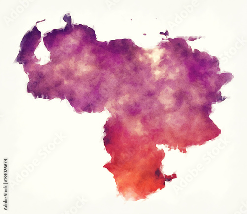Fotografia, Obraz Venezuela watercolor map in front of a white background