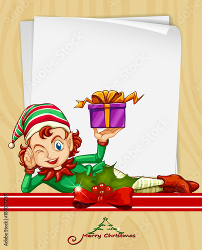 Christmas card with elf and present