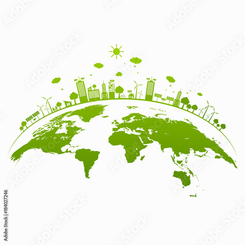 Ecology concept with green city on earth