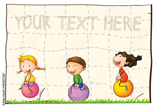 Paper background with kids on bouncing balls