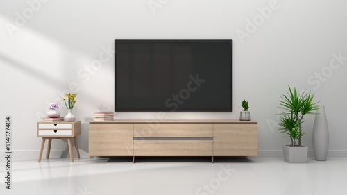Wide screen TV in modern empty room,minimal designs, 3d rendering