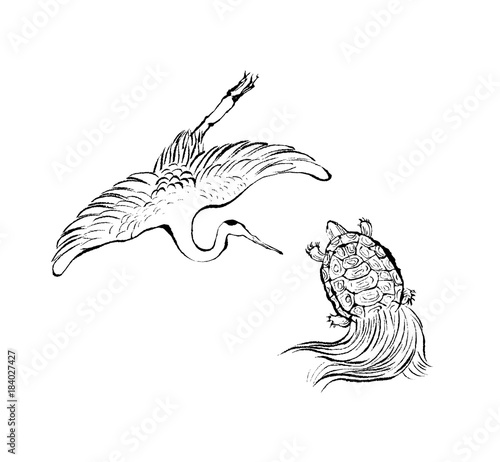 鶴と亀 ベクター イラスト