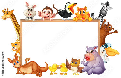Border template with wild animals with happy face