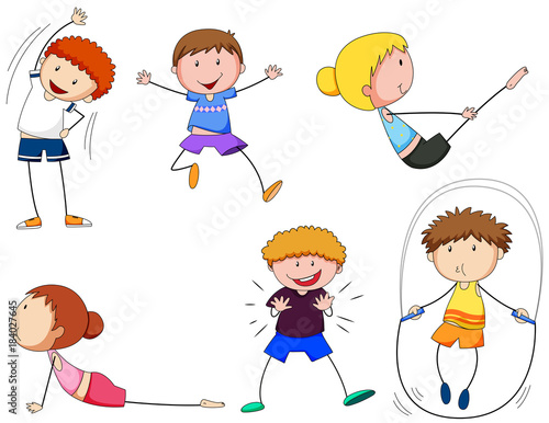 Boys and girls doing exercise