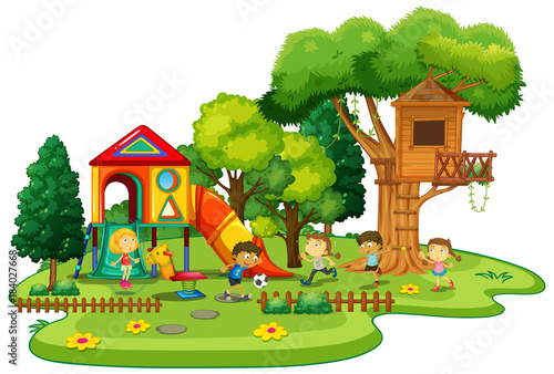 Playground scene with children playing