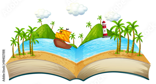 Book with ocean scene