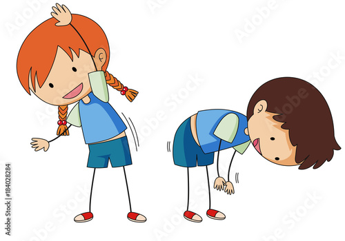 Boy and girl stretching