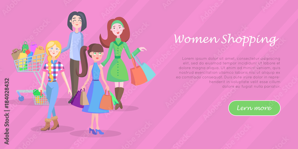 Women Shopping Conceptual Flat Vector Web Banner Women Shopping Conceptual Flat Vector Web Banner