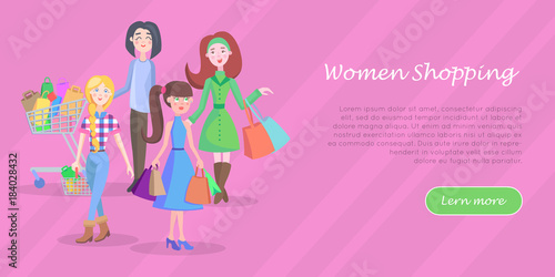 Women Shopping Conceptual Flat Vector Web Banner