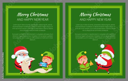 Merry Christmas New Year Poster Santa and Elf