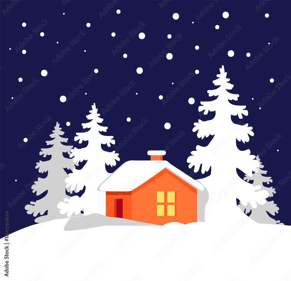 Orange House in Snowy Forest Vector Illustration Orange House in Snowy Forest Vector Illustration