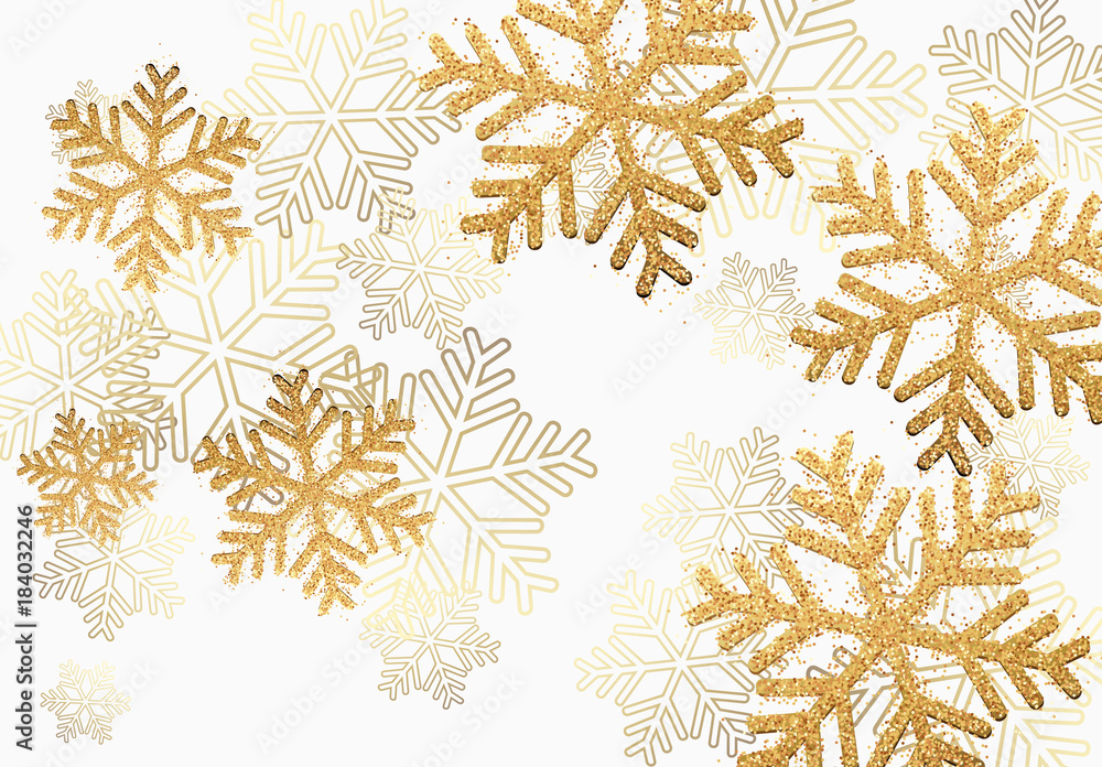 Winter holiday pattern with golden bright shining snowflakes with gold glitter. Winter holiday pattern with golden bright shining snowflakes with gold glitter.