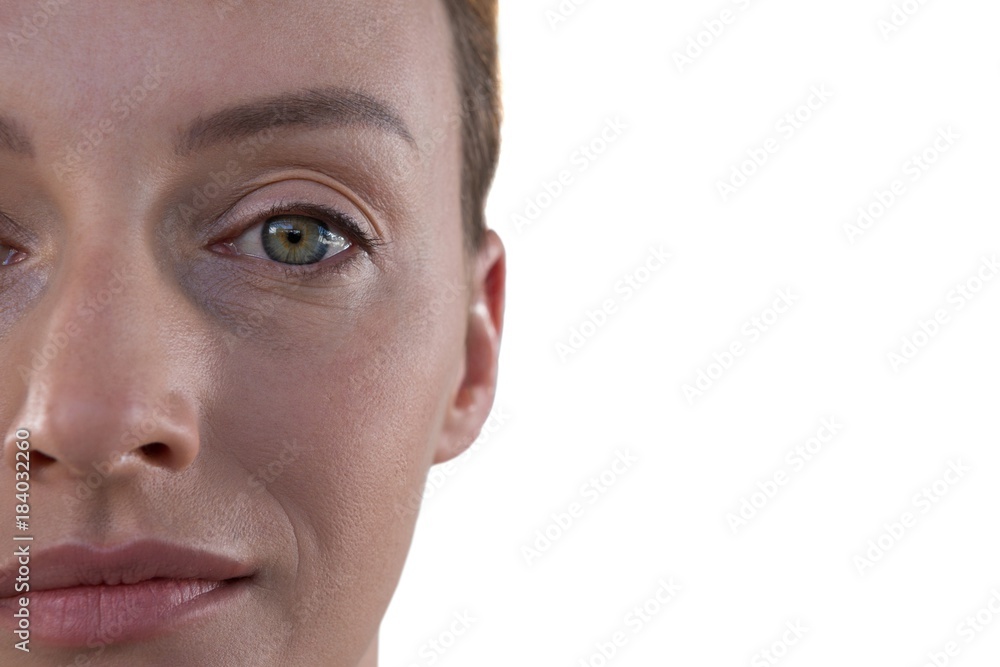 Fototapeta premium Woman smiling against white background
