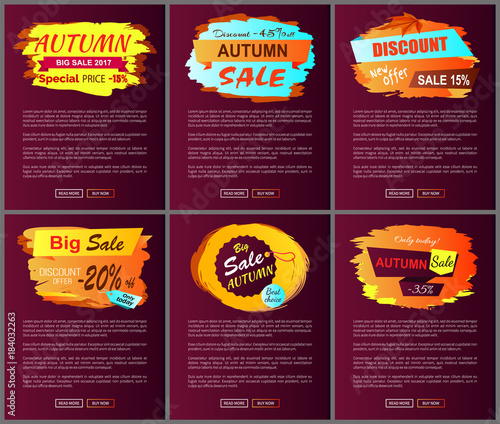 Autumn Sale Posters Set Promo Advertising Labels