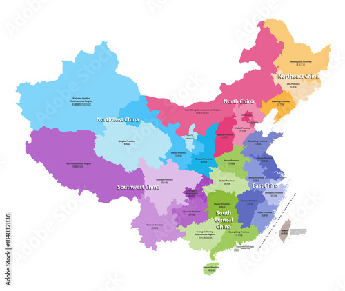 Fotografie, Obraz China provinces vector map colored by regions