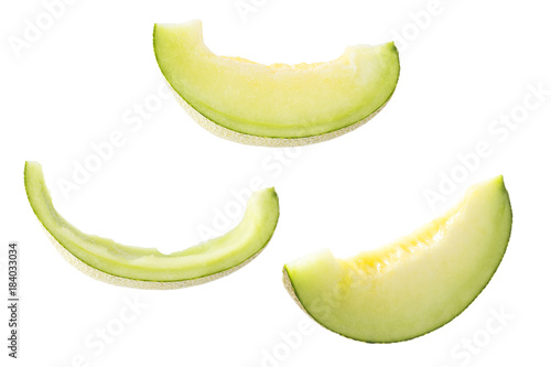 Japanese melon 2 pieces 2 views and 1 piece peel of japanes melon