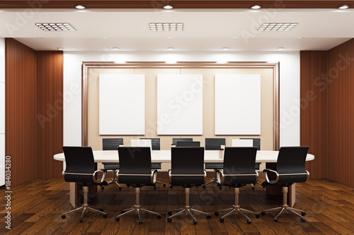 Modern conference room with empty billboards