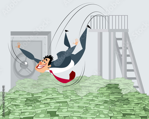 Businessman bathing in money