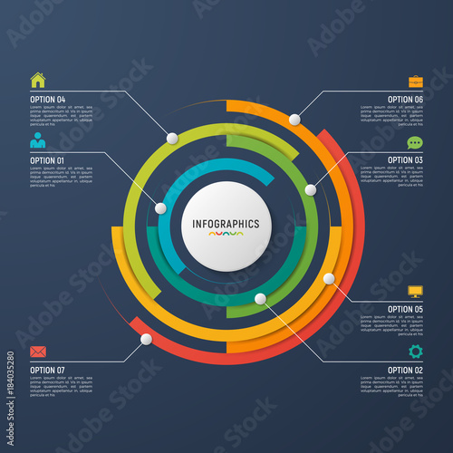 Vector circle chart infographic template for data visualization. 7
