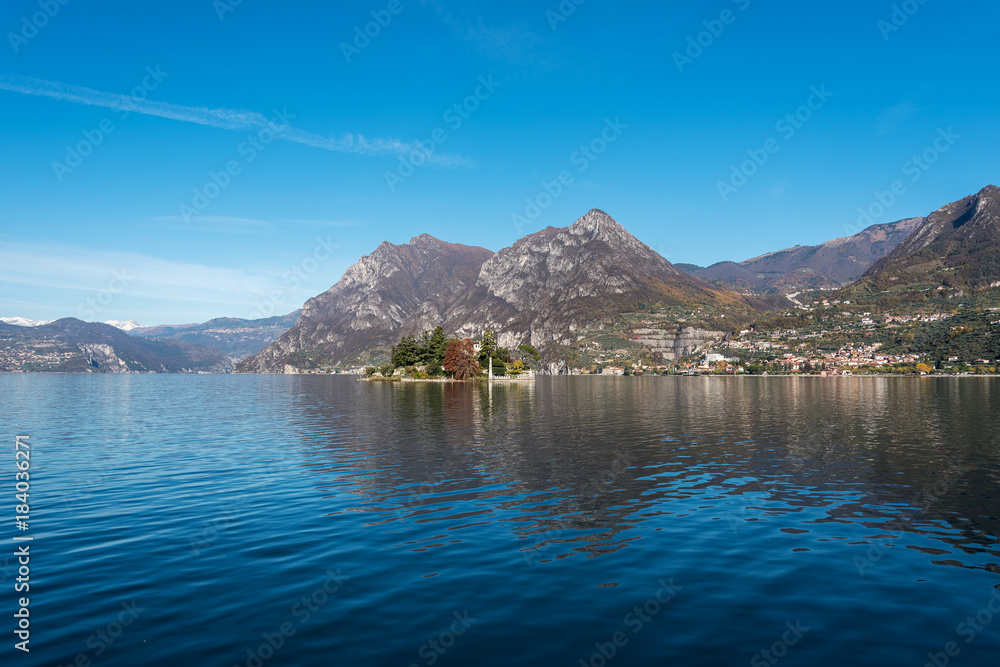 Lake Iseo and Isola di Loreto, Lombardy, Italy. Lake Iseo and Isola di Loreto, Lombardy, Italy.