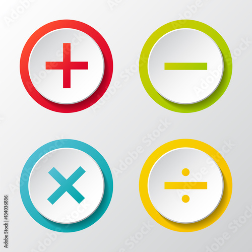 Collection of math symbols - 3d buttons. Vector.