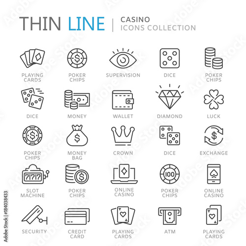 Collection of casino thin line icons