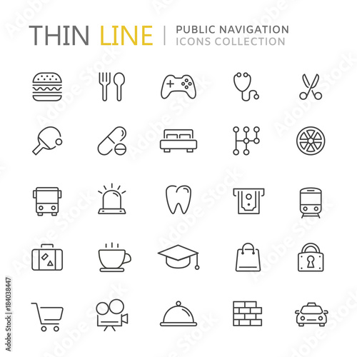 Collection of public navigation thin line icons